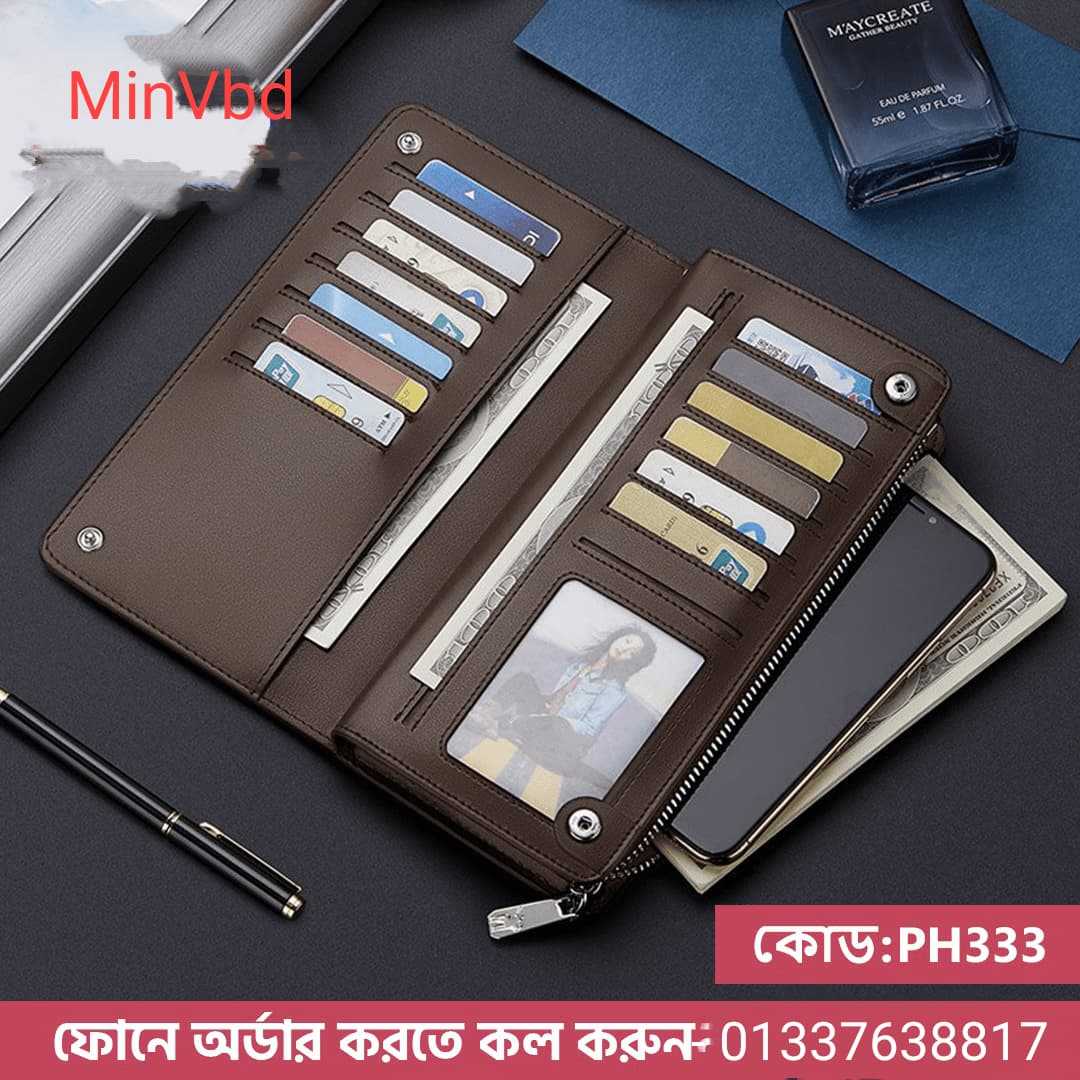 PH-,333-,Brown-,WILLIAM,POLO,Luxury,RFID,long,Genuine,Leather,Card,Holder
