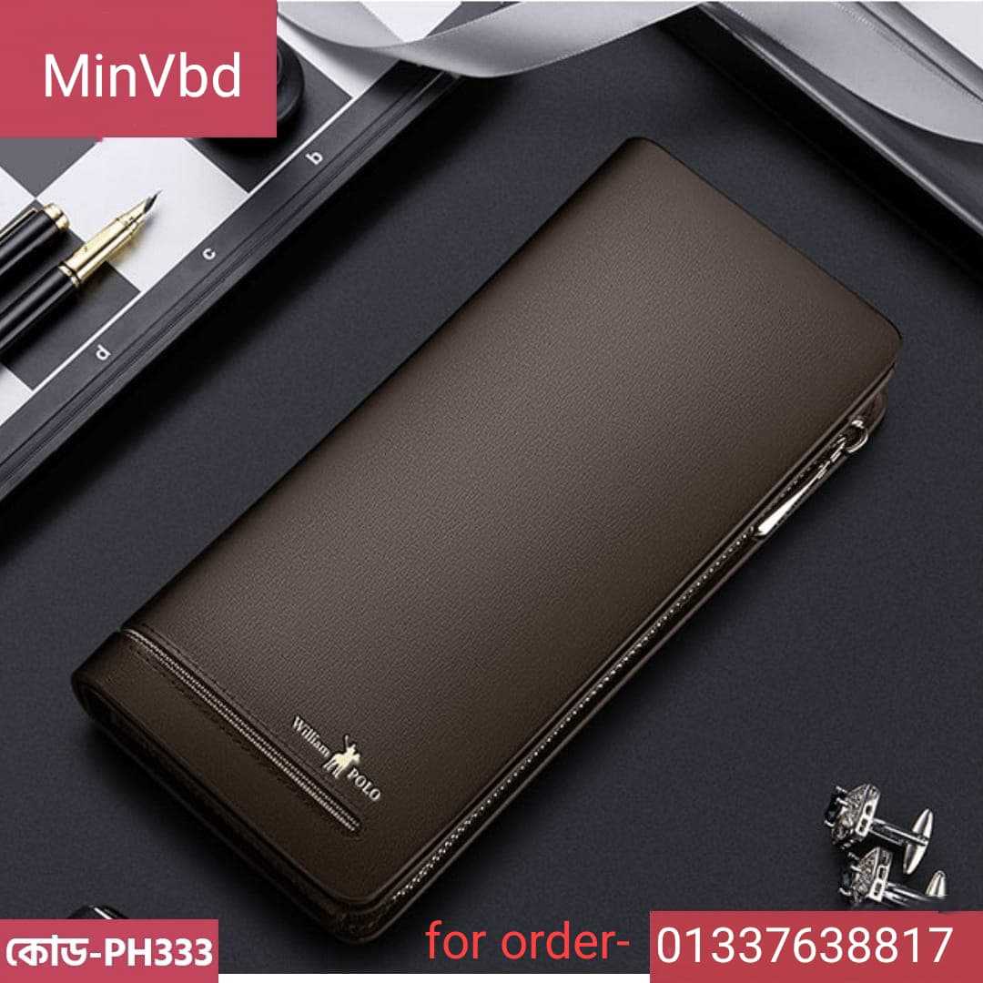 PH-,333-,Brown-,WILLIAM,POLO,Luxury,RFID,long,Genuine,Leather,Card,Holder