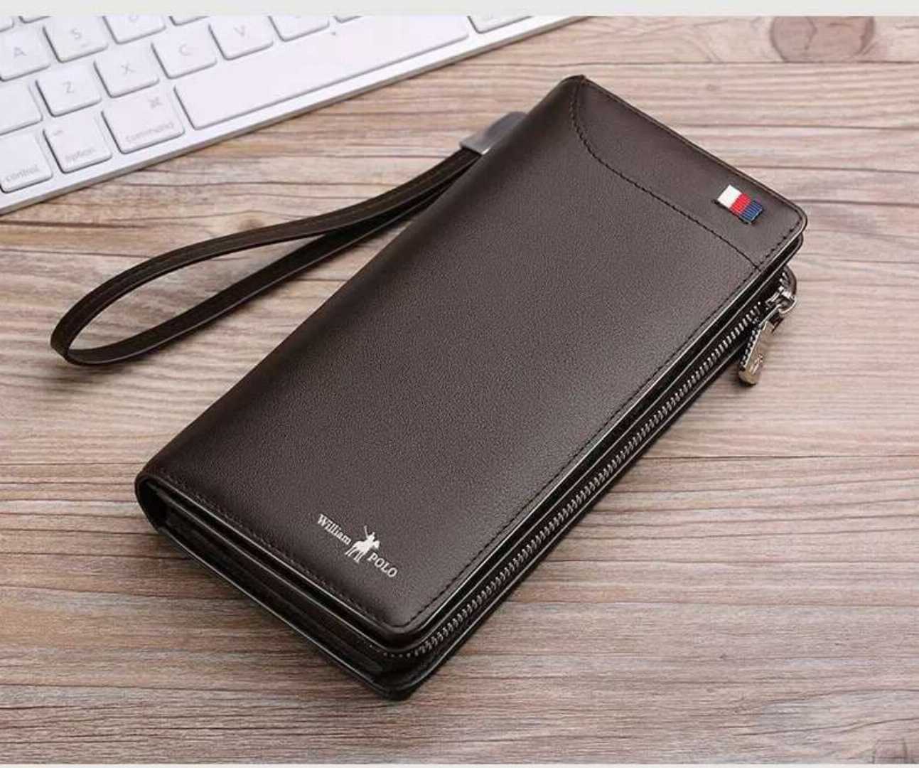 WP1020-,Brown,-WILLIAMPOLO,Genuine,Leather,Long,Clutch,Zipper,Business,Wallet,for,Men