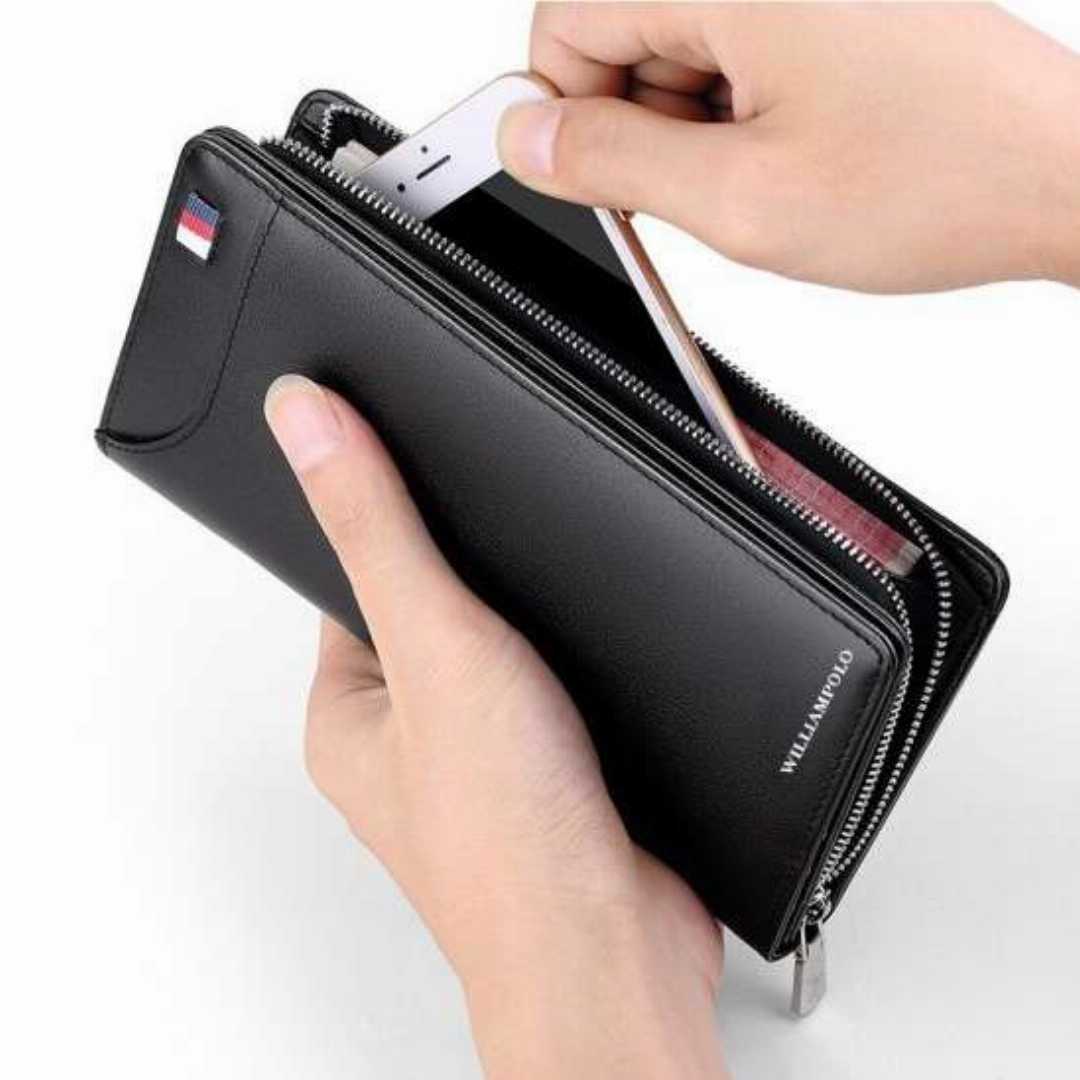 WP1020-Black,-WILLIAMPOLO,Genuine,Leather,Long,Clutch,Zipper,Business,Wallet,for,Men
