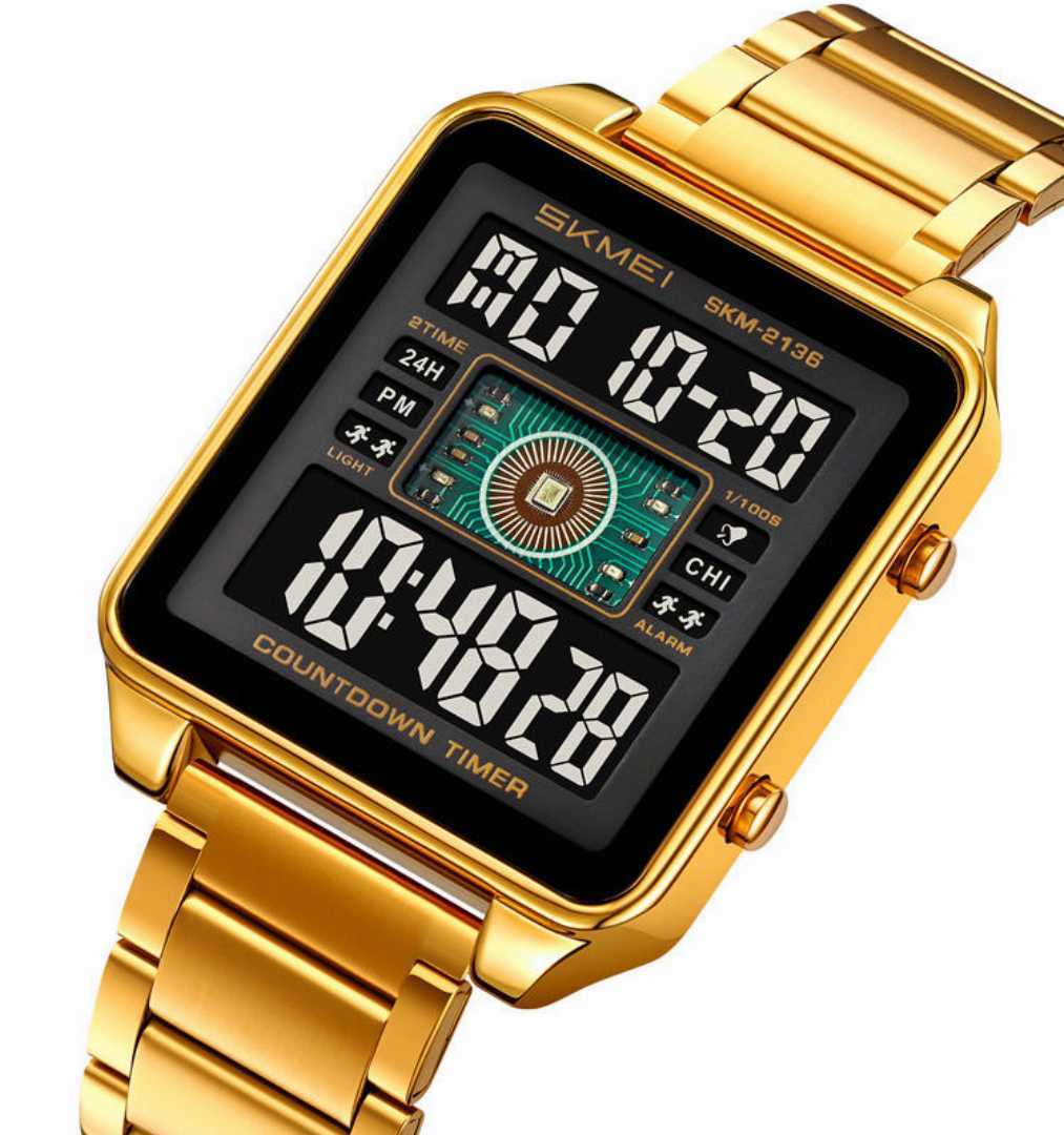 SKMEI,2136,Digital,Golden,Watch,sports,electronic,display,Stainless,Steel,watch